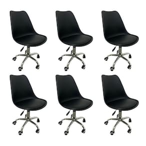 Kit 6 Cadeiras para Escritório Secretária Decorativa Eames Chicago Preto