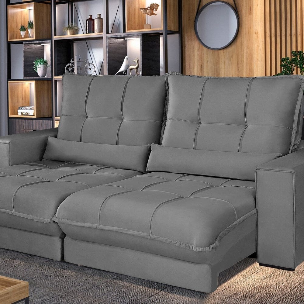 Sofá Retrátil e Reclinável Thor - Molas Ensacadas 230 Cm Cinza