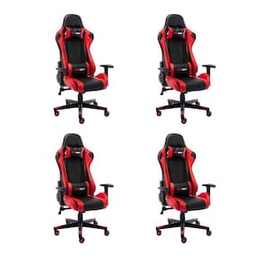 Kit 4 Cadeiras Gamer Giratória One Shot Preto/Vermelho