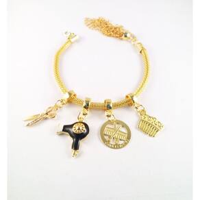 Pulseira Berloque Cabeleireira Secador Folheado 18k