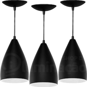 Kit 3 Pendentes Vegas Preto Textura / Branco