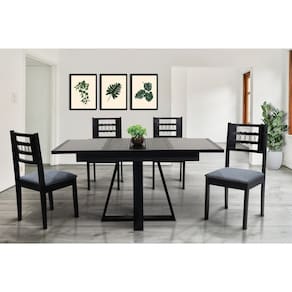 Conjunto Sala de Jantar Mesa Extensível 105/148 Tampo Vidro 06 Cadeiras Assento Estofado Ébano Preto
