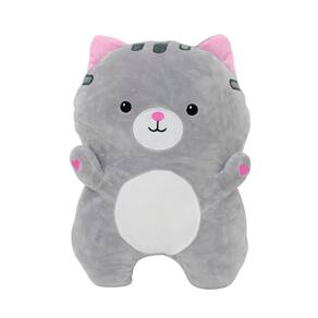 Almofada Formato Gato Cinza Pelúcia 38X26Cm