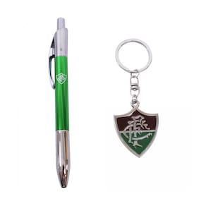 Kit Fluminense Jogo Caneta Roller Ball De Metal Com Chaveiro