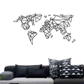 Quadro Decorativo Vazado Mapa Mundi Geométrico MDF 3mm Preto