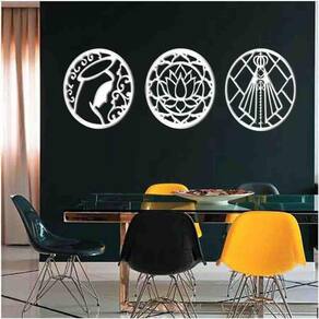 Kit 3 Mandalas Decorativas Mdf 30X30 Vazado Branco Modelo 3
