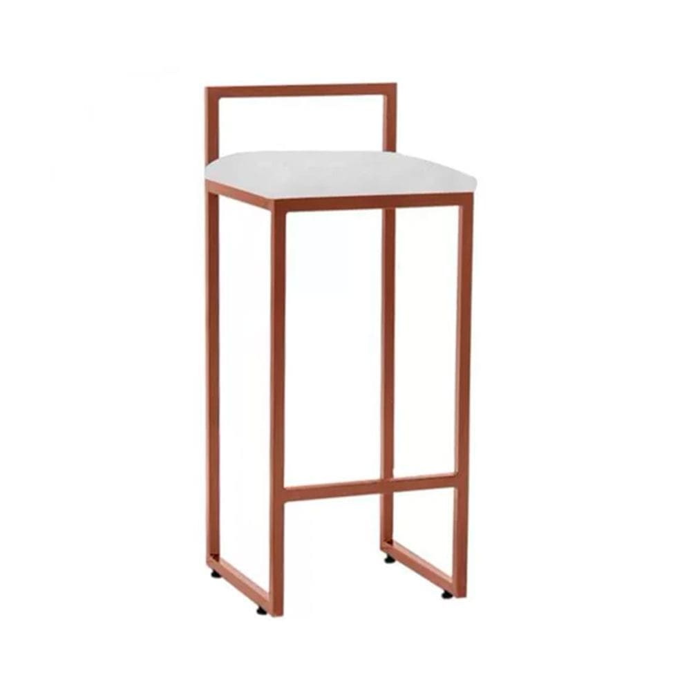 Banqueta Alta Industrial em Aço Bar e Cozinha Dori Cobre Assento Suede Branco
