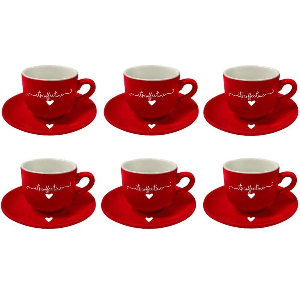 Jogo 6 Xícaras Vermelha Coração Porcelana Hauskraft 90Ml
