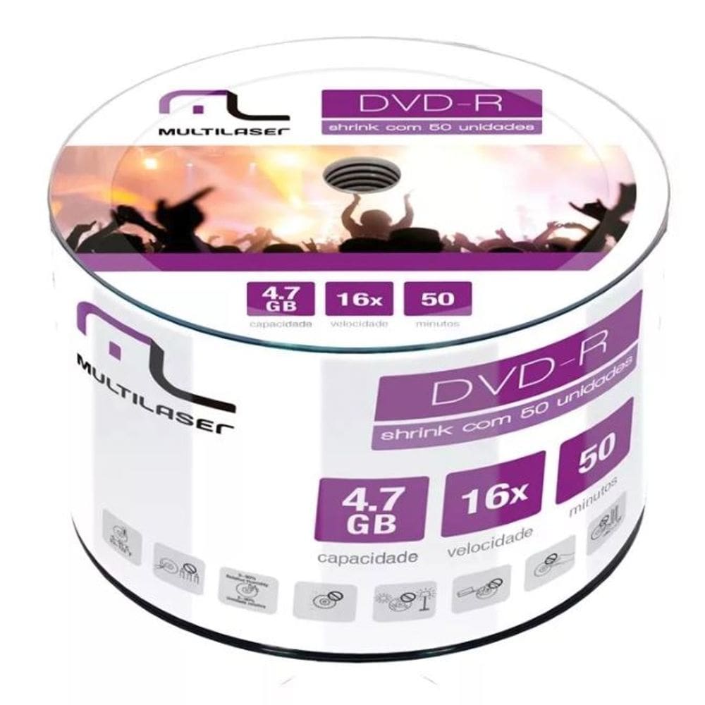 DVD-R 50 Mídias Virgem Multilaser 16x 4.7GB