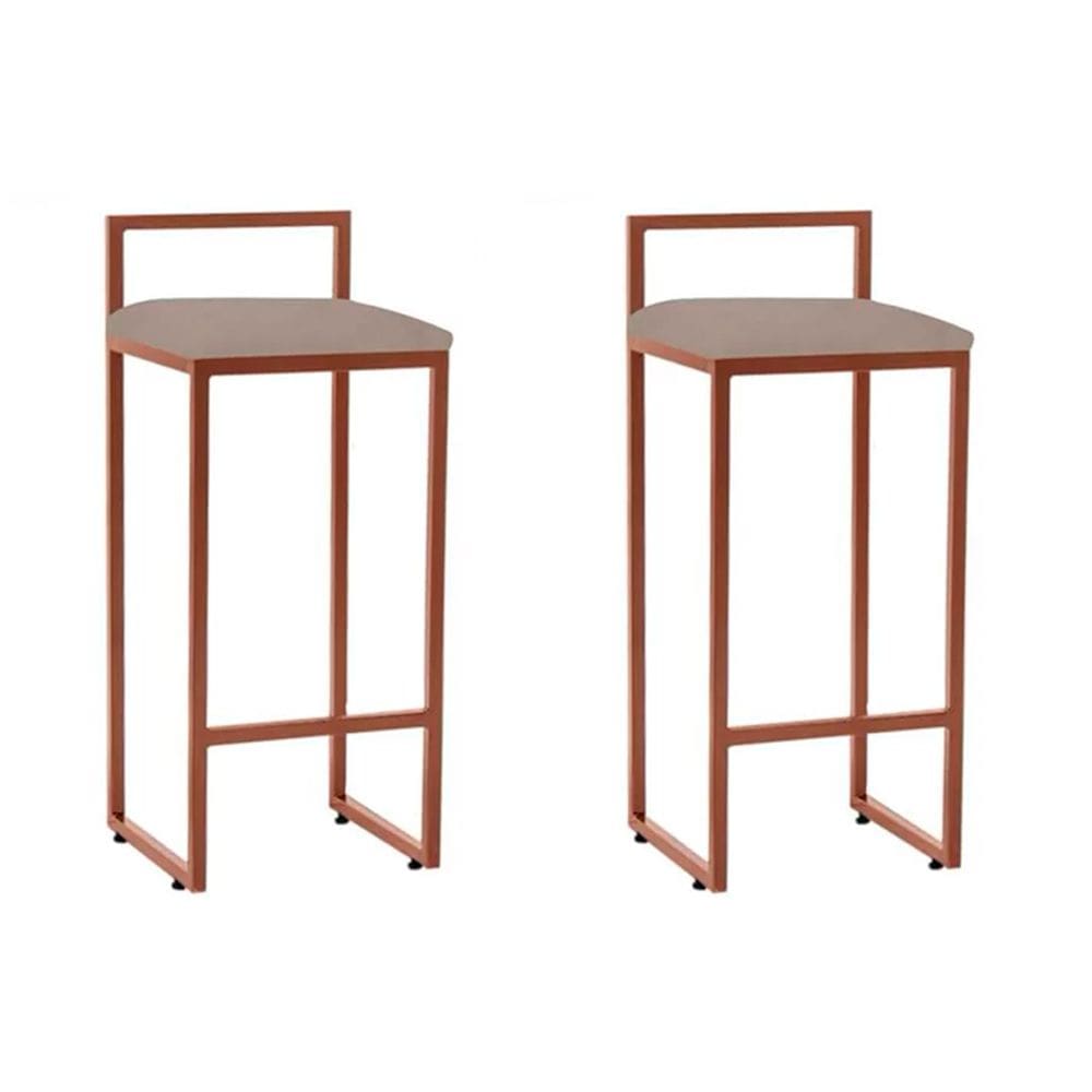 Kit 2 Banquetas Alta Industrial Premium Bar Cozinha Bistrô Aço Dori Cobre Assento Suede Bege