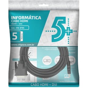 Cabo De Video Dvi 24+1 + Hdmi Macho 5M Preto