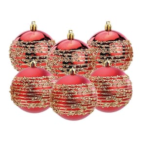 Kit Bola De Natal 8Cm Vermelho/Ouro Glitter Com 6Und Cromus