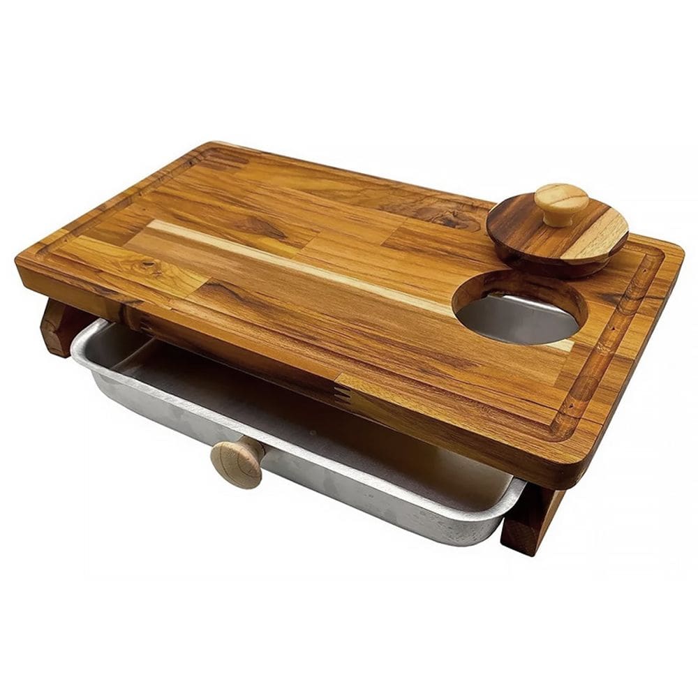 Tábua para Churrasco Carne com Gaveta Madeira Teca 41x23,5x8cm 122 - Dorémi Grill
