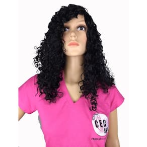 Peruca Lace Wig Afro Cacheada Castanho Escuro Fibra Futura