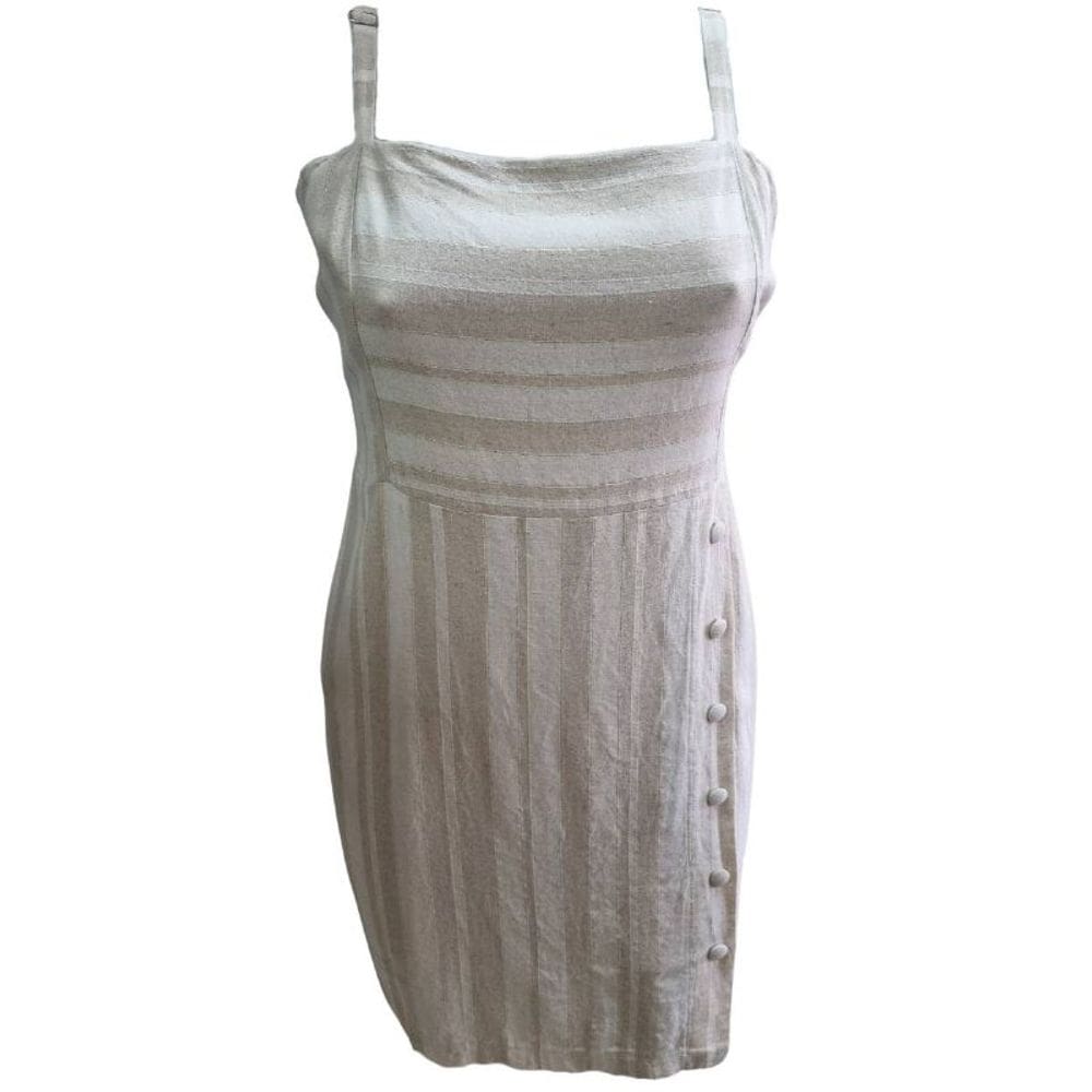Vestido Curto Social em Linho Listras Alça Domênica
