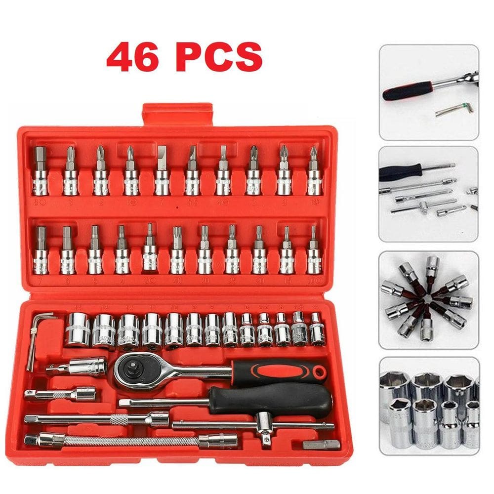 Kit Chaves Jogo Catraca Reversível Soquetes 46 Peças Maleta
