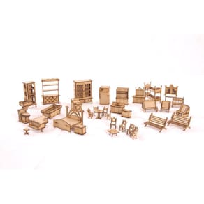 Móveis Mdf Natural Boneca Escala Polly 34 Peças - Darama