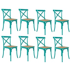 Kit 8 Cadeiras Jantar Cross Katrina X Azul Turquesa Assento Bege Aço