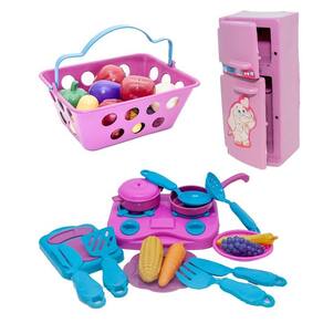 Cozinha Jantar Geladeira Brinquedo Criança Mercadinho 30Pç