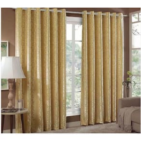 Cortina Jacquard 5,00X2,80 Dourado Ilhós Quadrado Cromado