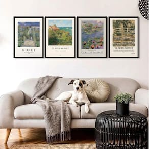 Kit 4 Quadros Decorativos Artes De Monet 45X34Cm - Com Vidro