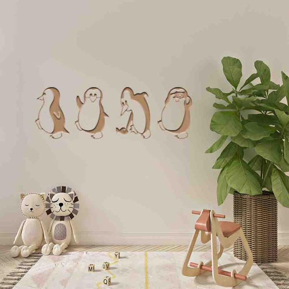 Quadro Decorativo Infantil Pinguins Vazado - Mdf 3Mm 002