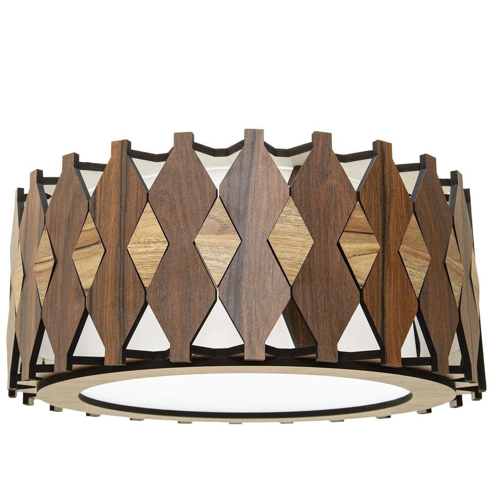 Lustre Decorativo Madeira Plafon Redondo Guarapari 25Cm