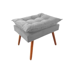 Puff Opala Premium Almofadada para Decoracao Sala de Estar Veludo Cinza Claro