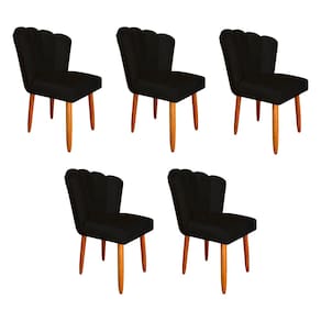Kit 5 Cadeiras Estofada Premium Pétala Pés Palito - Veludo Preto