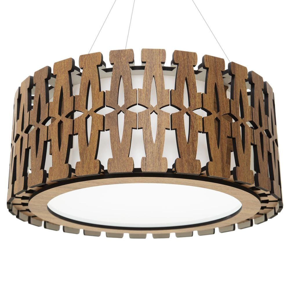 Lustre Decorativo Madeira Pendente Redondo Ubatuba 60Cm