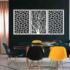 Quadro Decorativo Galhos Geométrico Branco 3Mm Vazado - Mdf