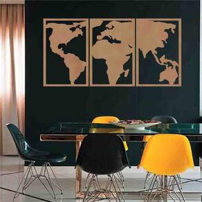 Quadro Decorativo Vazado Mapa Mundi MDF 6mm Marrom