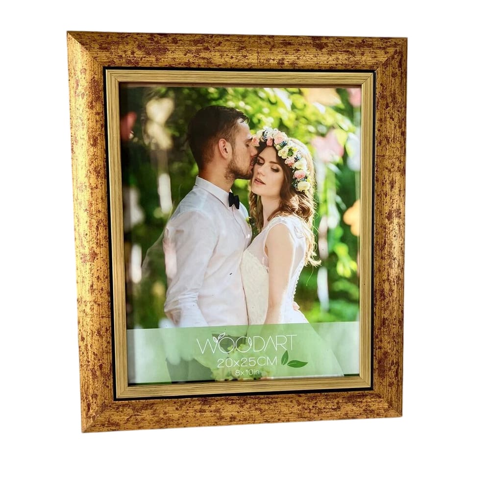Porta-Retrato 20 x 25cm Frizo Dourado WoodArt - Madeira e Vidro