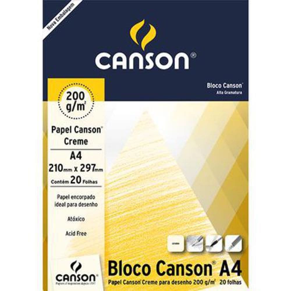 Bloco Desenho A4 200G 20F Creme Canson