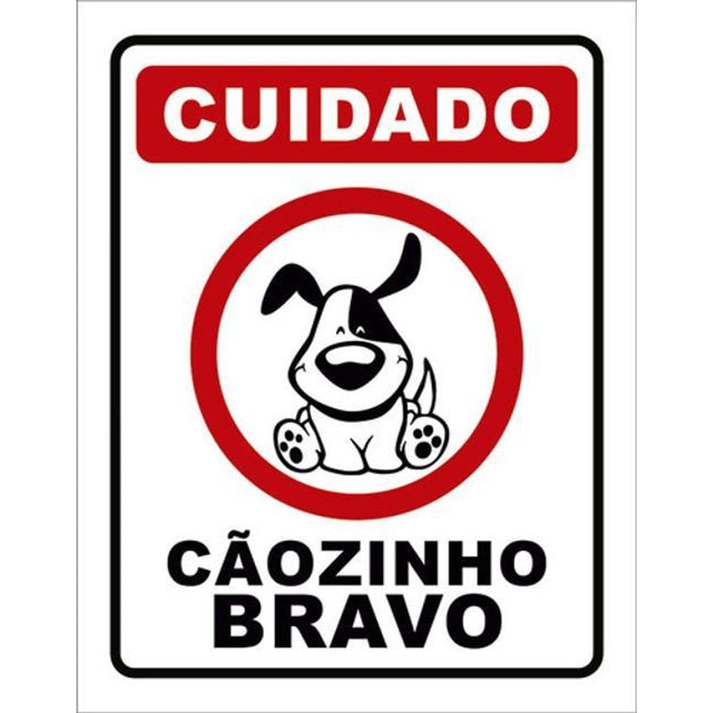 Kit 3 Placas Sinalização - Cuidado Cãozinho Bravo Desenho