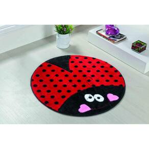 Tapete Pelúcia Infantil Antiderrapante Joaninha Vermelho