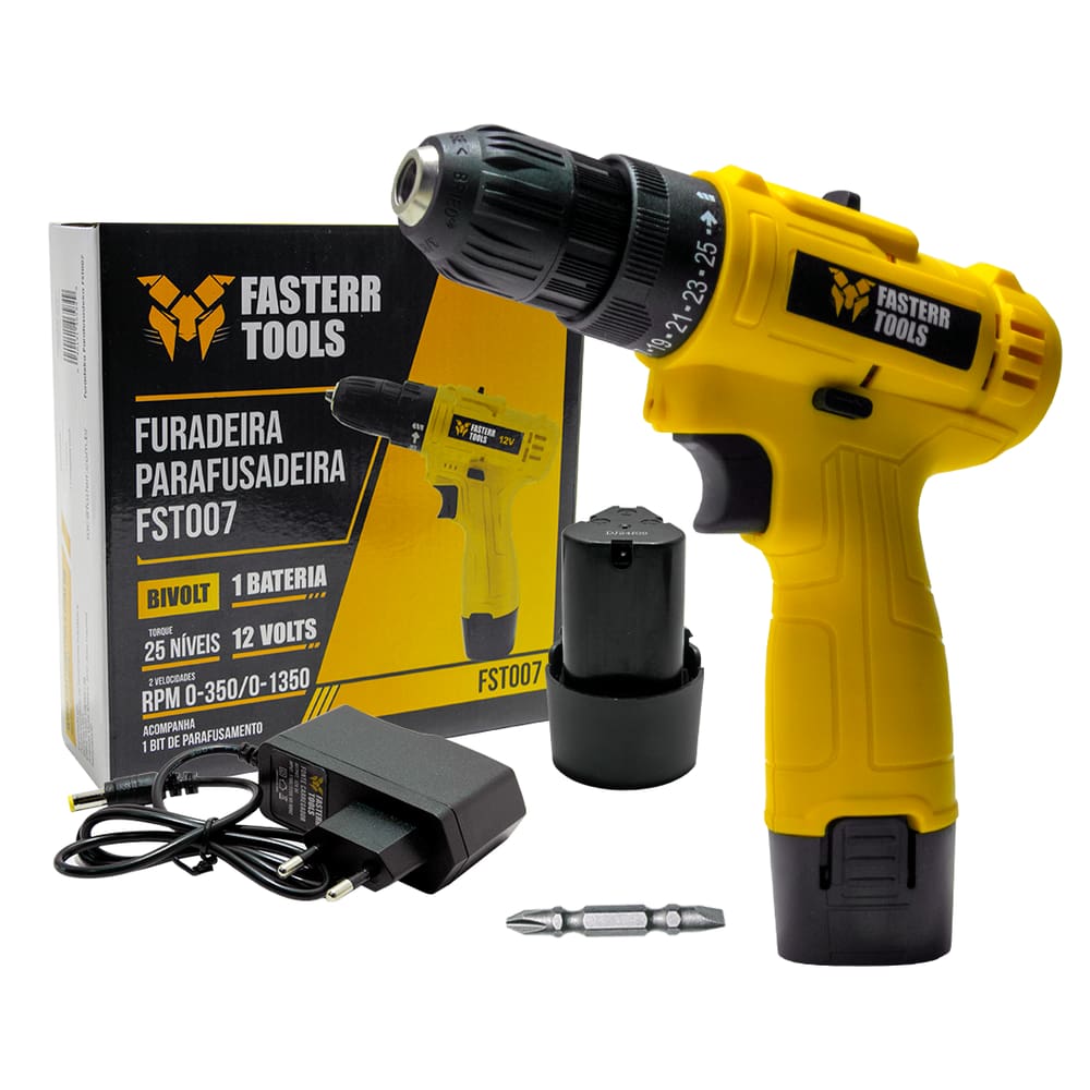 Parafusadeira e Furadeira ?” 12V c/ 1 Bit Fasterr - FST007