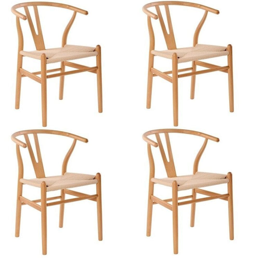 Kit com 4 Cadeiras para Sala de Jantar Wishbone Madeira Maciça Madeira Clara