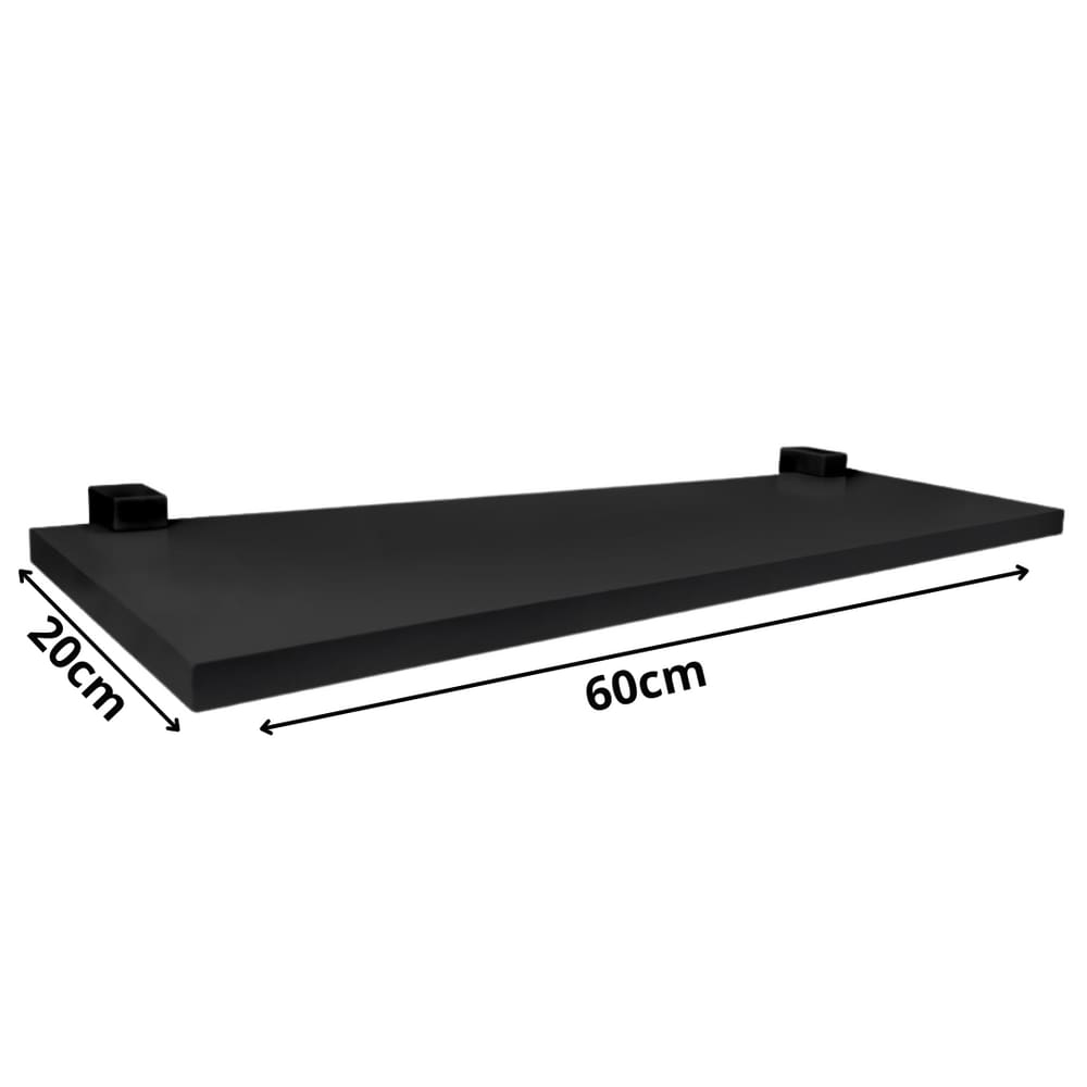 Prateleira de Madeira Preta 1,2x20x60cm Com suport Preto
