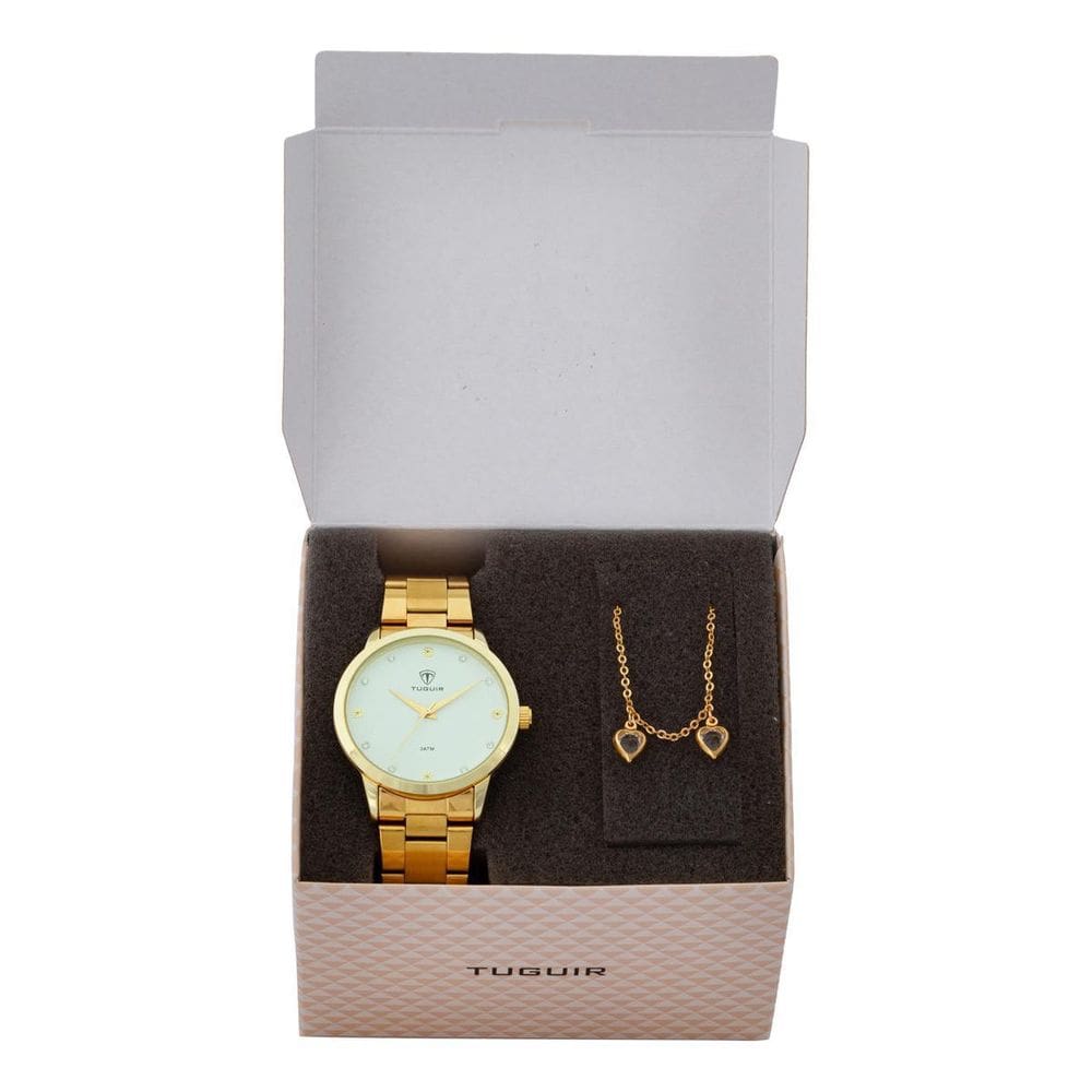 Kit Relógio Feminino Tuguir Analógico Tg115 - Dourado + Joia