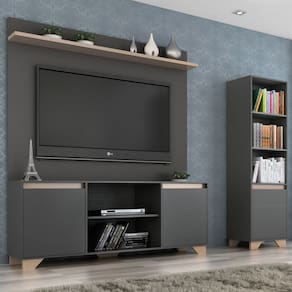 Sala de Estar Completa para TV Até 50 Polegadas Benevello 3 Portas Grafite/Siena - Quiditá Móveis