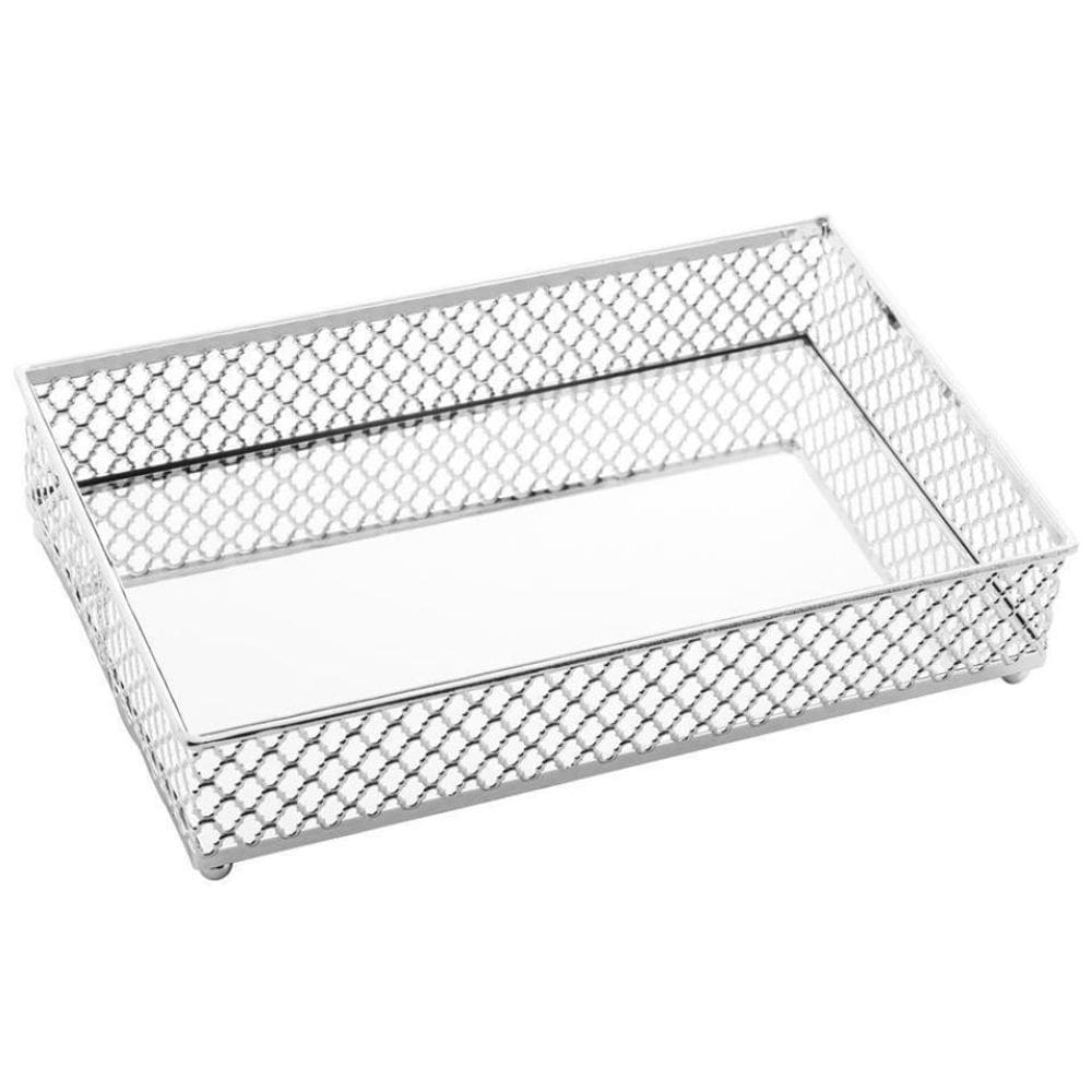 Bandeja Metal Com Espelho Barcelona Prata 21X13Cm - Lyor