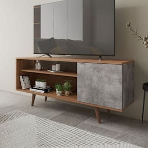 Rack para TV Até 42 Polegadas 1 Portas R1486 Amêndoa/Concreto - Tecno Mobili
