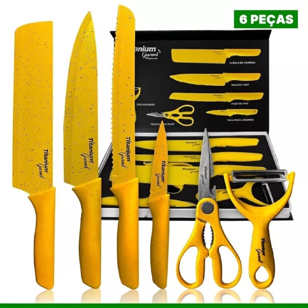 Jogo De Facas De Chef Aço Inoxidavel Goumert Estojo 6 Peças 6888 - Titanium