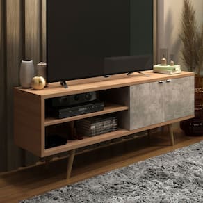 Rack para TV Até 55 Polegadas 2 Portas R1482 Amêndoa/Concreto - Tecno Mobili