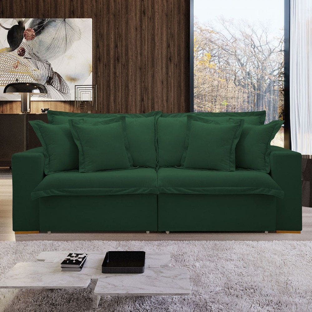 Sofá Cama 3 Lugares Arizona Retrátil Veludo Verde - Celflex