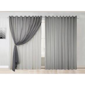 Cortina Quarto Voal Liso Cinza Com Forro Branco 3,00X2,20M