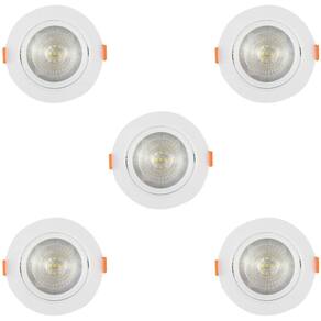 Kit 5 Spot Led Branco 5w 3000k Redondo 90x90 mm Embutir
