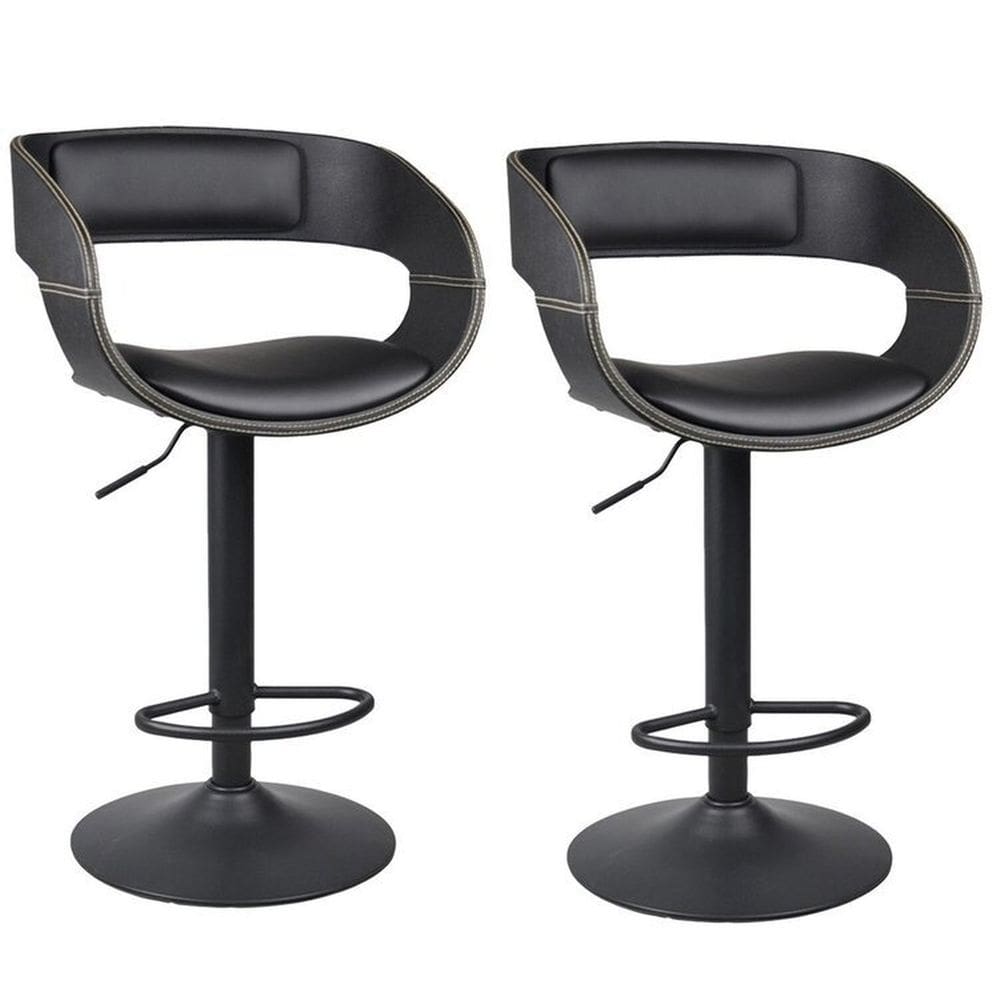 Kit com 2 Banquetas Alta com Encosto Base Disco Londrina Preto