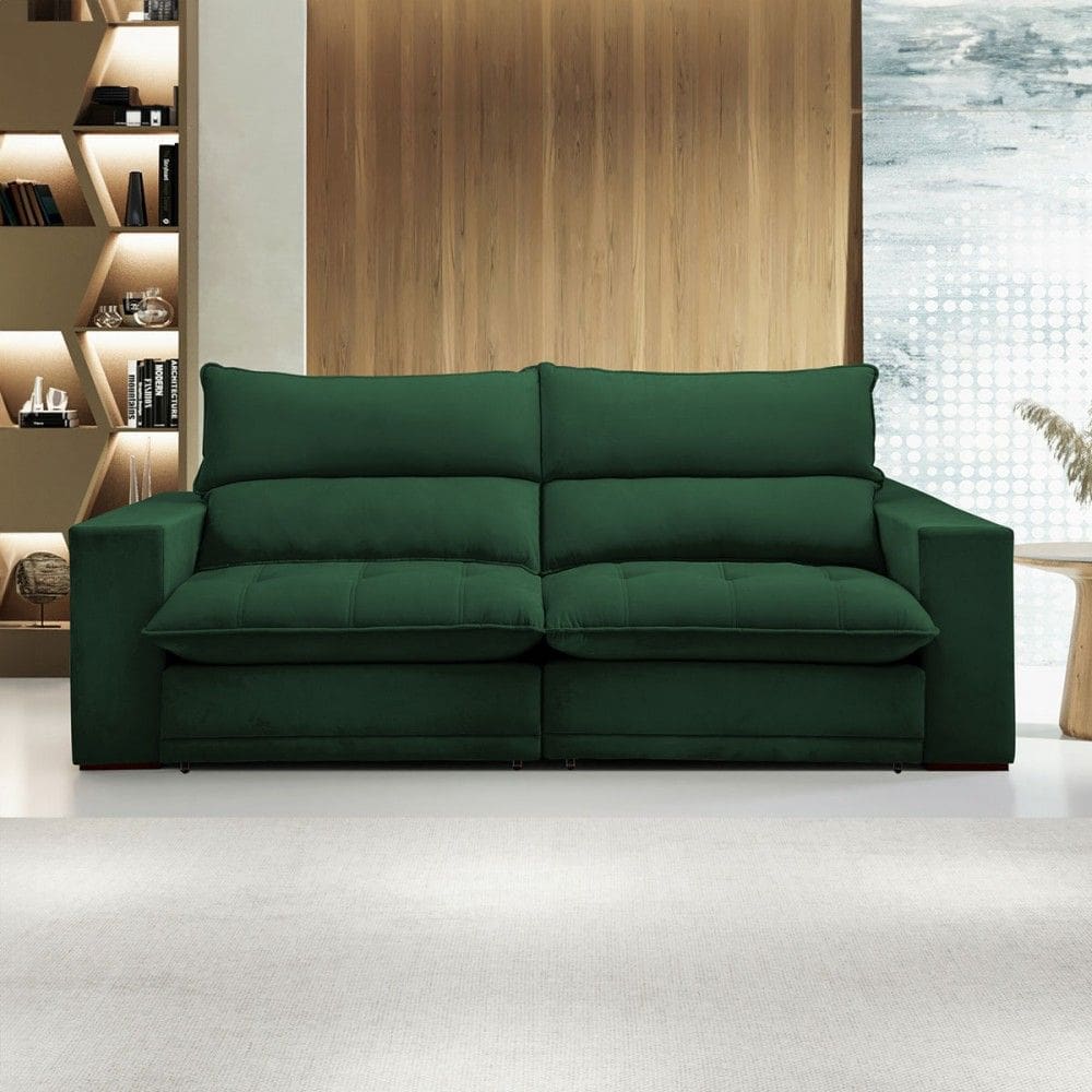 Sofá Retrátil e Reclinável Martinho 230cm Veludo Verde - Celflex